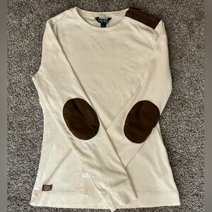 Lauren by Ralph Lauren Cream Long Sleeve with Brown Elbow Patches